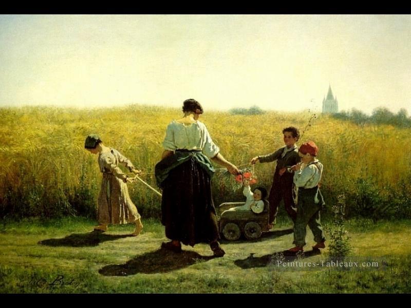 Le départ pour les champs Réaliste campagne Jules Breton Peintures à l'huile
